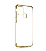 Galaxy A21S Kılıf İnce Köşeleri Renkli Şeffaf Silikon (Gold)