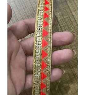 EN 2.50 CM  SİM İŞLEME HİNDİSTANDAN GELEN TASARIM ŞERİT BORDÜR 1 METRE (Turuncu)