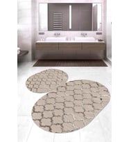 Dijital Baskılı Kaymaz Taban Yıkanabilir Oval 2'li Klozet Takımı Banyo Paspası NOKZ-HS-171 (Vizon)
