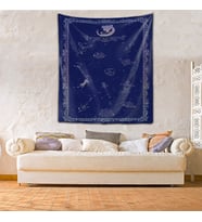 Yıkanabilir Leke Tutmaz Mikropetek Kumaş Astroloji Burç Desen Duvar Örtüsü Duvar Halısı Tapestry (Mavi)