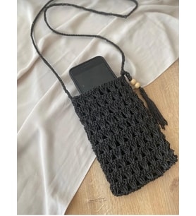 El Örgüsü / Hasır Telefon Çantası / Kağıt İp Çanta (Siyah)