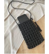 El Örgüsü / Hasır Telefon Çantası / Kağıt İp Çanta (Siyah)