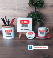 Hukuk Okuduğumu Söylemiş Miydim Hediye Seti Dekoratif Taş, Kalemlik, Ahşap Altlıklı Türk Kahvesi Fincanı, Ahşap Anahtarlık Hediye (Model 8)