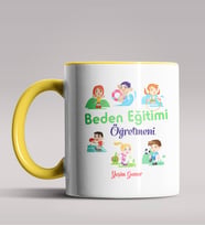Kişiye Özel Beden Eğitimi Öğretmeni Tasarımlı Siyah Renk Kupa 2 (Sarı)