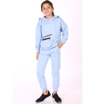 Toontoy Kız Çocuk Cep Detaylı Baskılı Eşofman Takımı (Mavi)