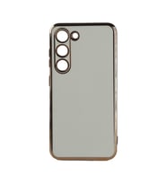 Samsung Galaxy S23 Plus Kılıf Kenarları Gold Kamera Korumalı Renkli Pastel Silikon Siyah BARK (Beyaz)