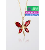 Jewelmim Kırmızı Gümüş Kelebek Kolye Altın Kaplama Bayan Kelebekli 925 Ayar Kadın Gümüş Kelebek Kolyesi (Sarı)