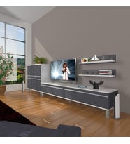 Decoraktiv Eko On Mdf Std Krom Ayaklı Tv Ünitesi Tv Sehpası (Beyaz - Antrasit)