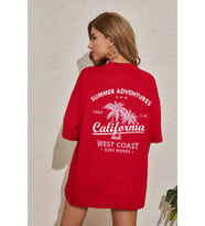 Unisex California Baskılı T-shirt (Kırmızı)