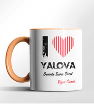Kişiye Özel Yalova Seninle Daha Güzel Tema Siyah Renk Kupa (Turuncu)