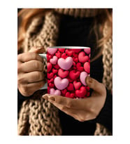 Kalp Baskılı 3D Tasarım Seramik Kupa Mug -  Kupa Bardak (07)
