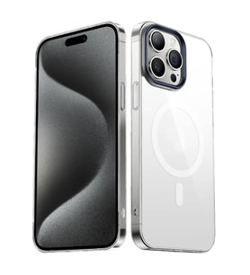 iPhone 15 Pro Kılıf Wireless Şarj Özellikli Şeffaf G-Glass Kılıf (Lacivert)