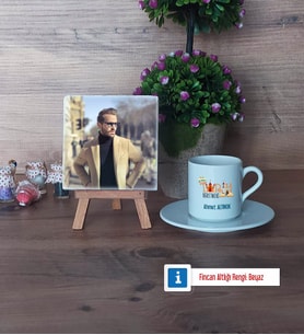 Tarih Öğretmenine Hediye Fotoğraflı Dekoratif Taş, Ahşap Altlıklı Türk Kahvesi Fincanı Hediye Öğretmenler Günü Hediyesi (Model 2)