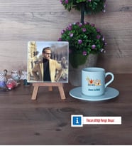 Tarih Öğretmenine Hediye Fotoğraflı Dekoratif Taş, Ahşap Altlıklı Türk Kahvesi Fincanı Hediye Öğretmenler Günü Hediyesi (Model 2)