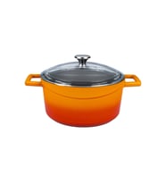Lava Döküm Yuvarlak Tencere Cam kapaklı. Glaze Çap(Ø)20cm. (Turuncu)