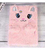 Peluş Çizgili Kedi Tasarımlı Defter (Pembe)