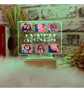 Anneler Günü Hediyesi Fotoğraflı 3 Boyutlu Gece Lambası Anneye Hediye Gece Lambası (Yeşil)