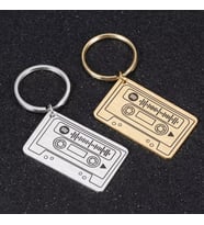 Kişiye Özel 925 Ayar Gümüş Kaset Tasarım Spotify Anahtarlık (Gold)