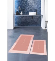 EVDEYA Dijital Baskılı Yıkanabilir Bathroom Yazılı Banyo Paspası Klozet Takımı, KLOZET-1-GRİ, (Pembe)