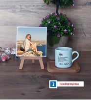 Ablaya Hediye Fotoğraflı Dekoratif Taş, Ahşap Altlıklı Türk Kahvesi Fincanı Hediye (Model 1)