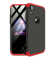 Apple iPhone XR Uyumlu GKK Kılıf 360 Derece Tam Koruma (Kırmızı-Siyah)