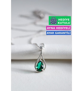 Jewelmim Beyaz Altın Kaplama 925 Ayar Kadın Gümüş Yeşil Damla Taşlı Kolye  Zümrüt Yeşili Renkli Taşlı Su Damlası Gümüş Kolye 18 Ayar Altın Kaplama Kararmaz Gümüş Damla Kadın Kolye Kişiye Özel Tasarım Sertifikalı Garantili Kadın Bayan Damla Gümüş Kolye