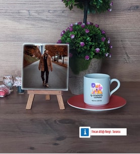 İş Güvenliği Uzmanı Fotoğraflı Dekoratif Taş, Ahşap Altlıklı Türk Kahvesi Fincanı Hediye (Model 8)