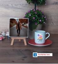 İş Güvenliği Uzmanı Fotoğraflı Dekoratif Taş, Ahşap Altlıklı Türk Kahvesi Fincanı Hediye (Model 8)
