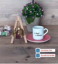 İsme Özel Türk Kahvesi Fincanı Ahşap Altlıklı ve Fotoğraflı Ahşap Anahtarlık Hediye (Model 6)
