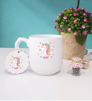 Unicorn Kupa Bardak ve Anahtarlık (Beyaz-Krem)