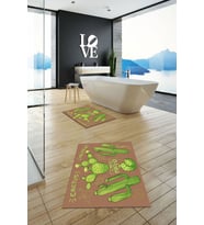 EVDEYA Baskılı Yıkanabilir Kaktüs Desenli İkili Banyo Halısı Paspas Klozet Takımı, KLOZET-23-BEYAZ, (Kahverengi)