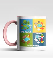 Kişiye Özel Peyzaj Mimarı Tasarımlı Siyah Kupa (Beyaz-Pembe)