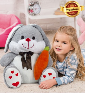 PANDAMKEE 100 Cm Elinde Havuç Tutan Tavşan (Gri)
