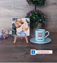 En İyi Baba Fotoğraflı Dekoratif Taş, Ahşap Altlıklı Türk Kahvesi Fincanı Hediye Babaya Doğum Günü Hediyesi (Model 2)