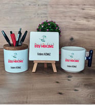 Diş Hekimi Hediye Sepeti Kupa Bardak T Kulplu, Kalemlik ve Dekoratif Taş Diş Hekimleri Günü Hediyesi (Model 2)