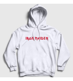 Presmono Unisex Gri Logo Iron Maiden Kapüşonlu Sweatshirt 86681tt (Beyaz)