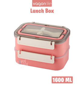 Vagonlife Bento Lunch Box 1600 ML 2 Kat Yeni Nesil Sefer Tası Paslanmaz Çelik -FFLBOX2221 (Pembe)