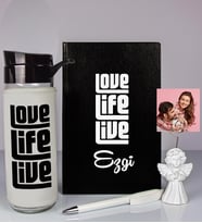 Kişiye Özel Defter Kalem Matara Ve Fotoğraflı Notluk Seti 93512 (Siyah)