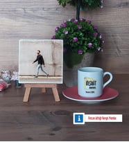 İnşaat Mühendisi Fotoğraflı Dekoratif Taş, Ahşap Altlıklı Türk Kahvesi Fincanı Hediye (Model 6)