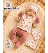 nevrankids Yenidoğan Leopar 5'li Organik Pamuk Hastane Çıkışı (Ekru)