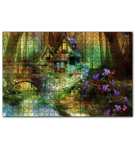 Cakapuzzle Ormandaki Sevimli Kulübe Köprü ve Çiçekler  Puzzle Yapboz MDF (Ahşap) (1000 Parça)