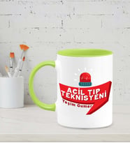 Kişiye Özel Acil Tıp Teknisyeni Tasarımlı Siyah Kupa (Yeşil-Beyaz)