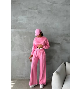 Nare Pamuklu Ekru Kadın Eşofman Takımı (Pembe)