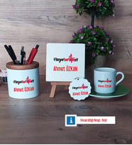 Fizyoterapist Hediye Seti Dekoratif Taş, Kalemlik, Ahşap Altlıklı Türk Kahvesi Fincanı, Ahşap Anahtarlık Hediye (Model 9)