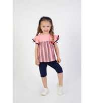 Kız Bebek Kaprili Kısa Kollu Karpuz Kol Bandanalı Yazlık Basic Alt-Üst Takım 6-24 ay (Somon)