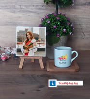 Müzik Öğretmeni Fotoğraflı Dekoratif Taş, Ahşap Altlıklı Türk Kahvesi Fincanı Hediye Öğretmenler Günü Hediyesi (Model 1)