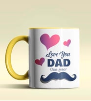 Kişiye Özel Love You Dad Tasarımlı Siyah Kupa Bardak (Sarı)