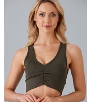 Aurafit Kadın Önü Büzgülü Arkası Çapraz Kaplı Croptop/Büstiyer (Haki)