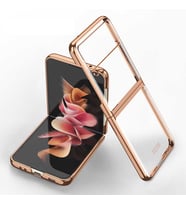 Samsung Galaxy Z Flip 3 Kılıf Şeffaf Kıpta Kapak (Gold)