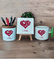 Love Sevgili Hediye Sepeti Kupa Bardak T Kulplu, Kalemlik ve Dekoratif Taş Sevgiliye Sevgililer Günü Hediyesi (Model 8)